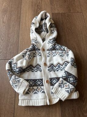 Baby B’Gosh Cream Hooded Knit Cardigan with Fair Isle  Pattern